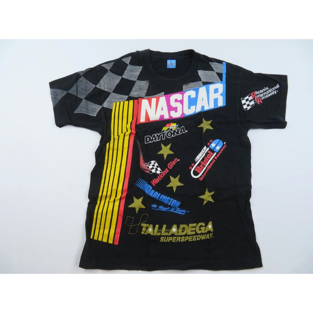 NASCAR All Over Print T-shirt, Black and White, Size L 1990s